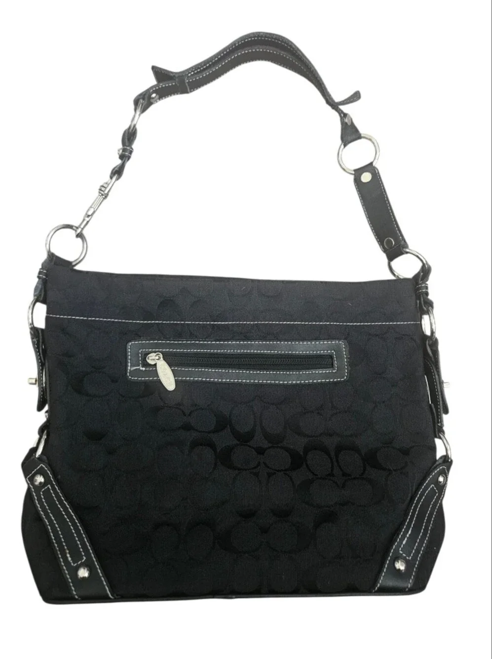 Vintage Coach Black Signature Jacquard Canvas Leather Trim Hobo Shoulder Bag Y2K